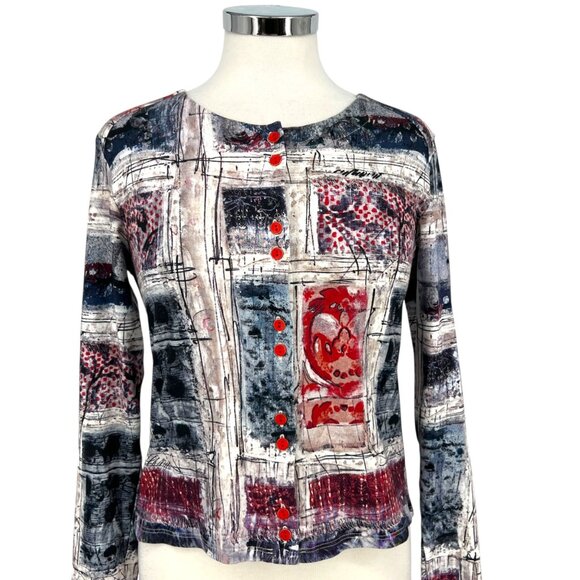 Aventures Des Toiles Abstract Patterned Cotton Cardigan Knit Top Size 38 US 8 - Picture 1 of 12